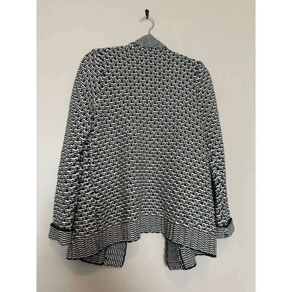 Talbots Black & White Knit Wool Cotton Blend Open Cardigan Petite Large Sweater - Picture 5 of 5